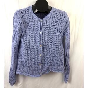Vintage 1990s Light Purple Lavender Knit Crochet Cardigan Women’s Medium